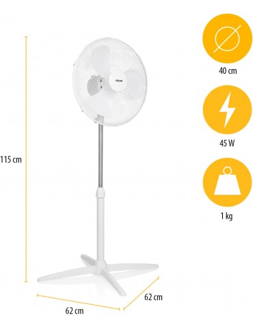 Ventilador De Pie 40cm 45W Plástico COLOR BLANCO Y GRIS